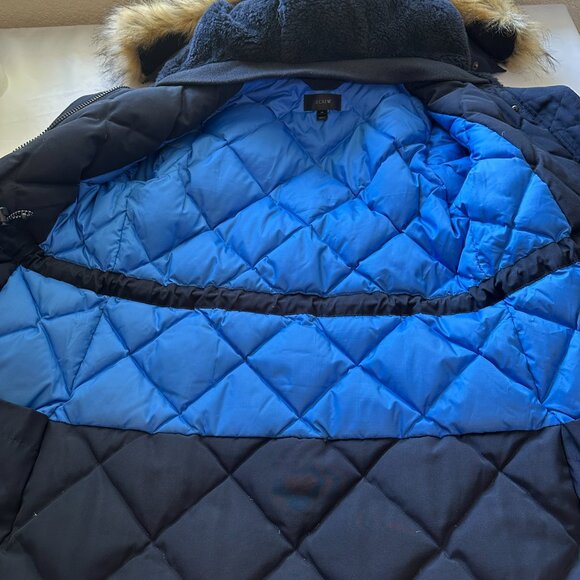 J Crew Nordic Down Parka Jacket Women XS Blue Water Resist Pockets Sherpa Hood - Picture 8 of 16
